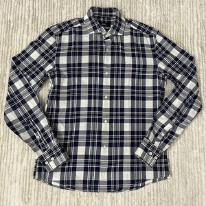 Hugo Boss Men's Slim Fit Blue White Long Sleeve Button Up Plaid Shirt Size 38 15